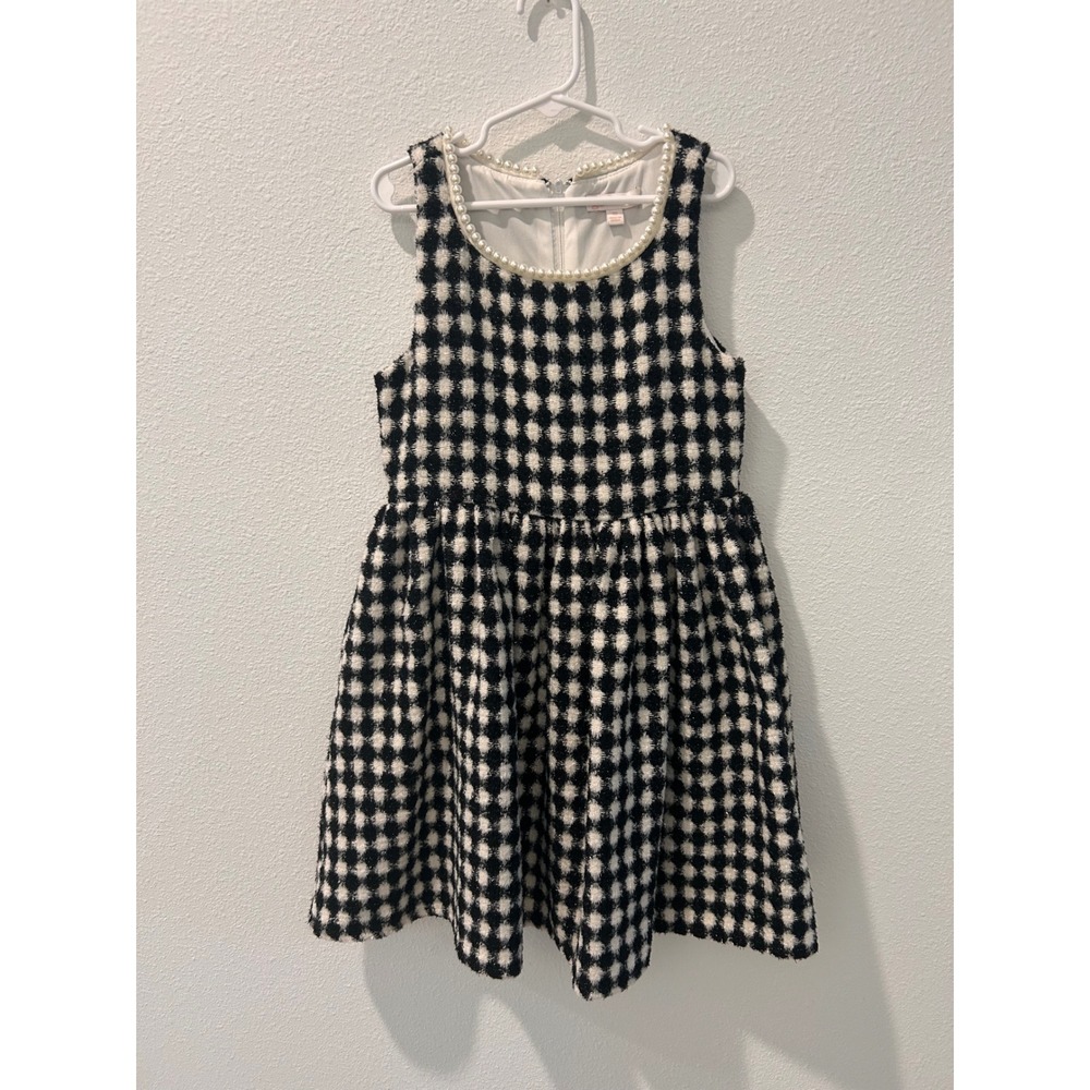 GB Girls Black White Checkered Pearl Neck Sleeveless Tweed Dress Size‎ 10